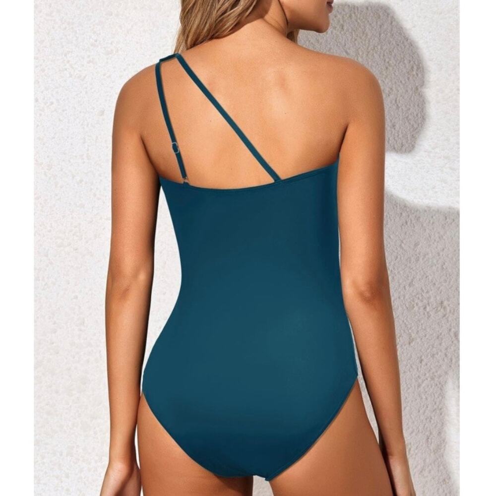 Holipick Women Teal One Shoulder Tummy Control One Piece Swimsuit M NWT - Picture 4 of 7